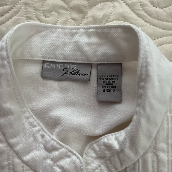 Chico’s Platinum White Raquel Ruffle Jean Jacket Size 2 (L) - Picture 8 of 8